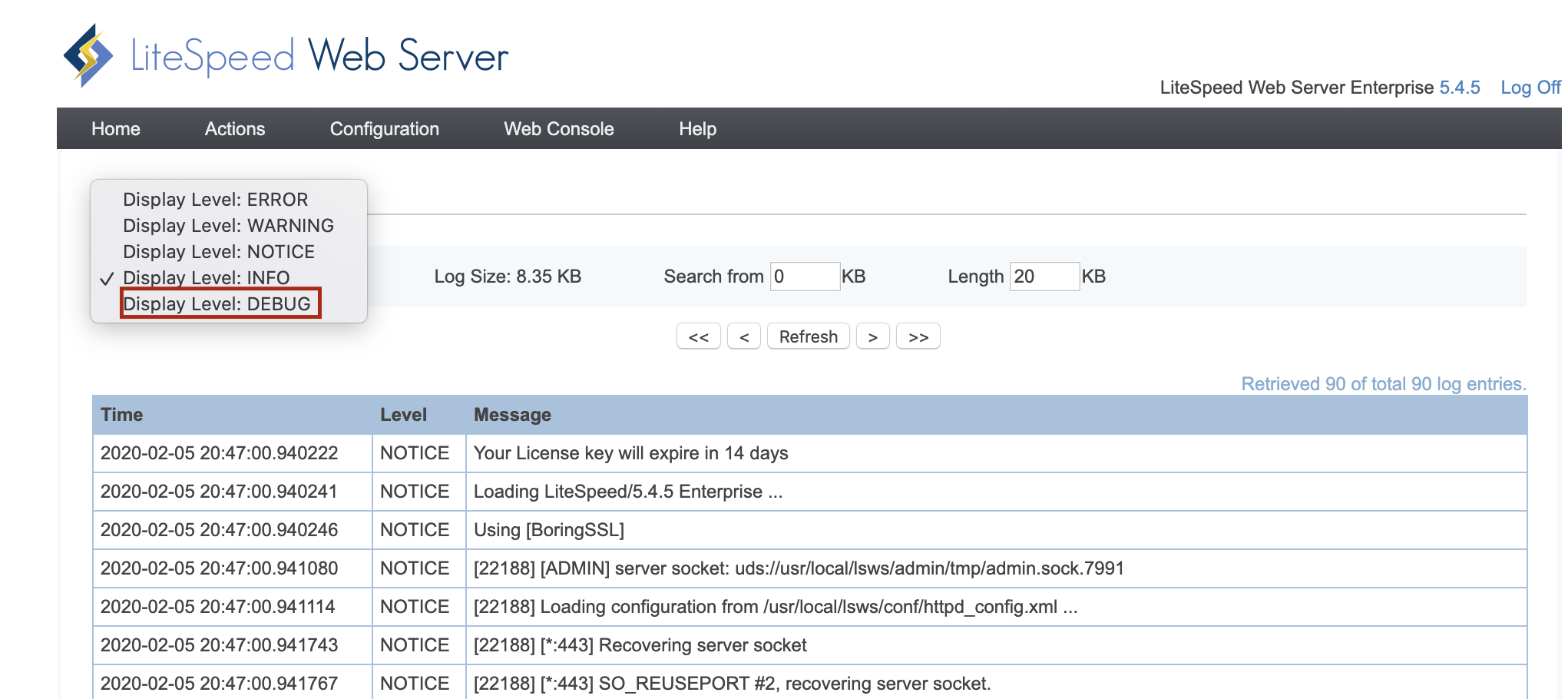 !Debug Display Level