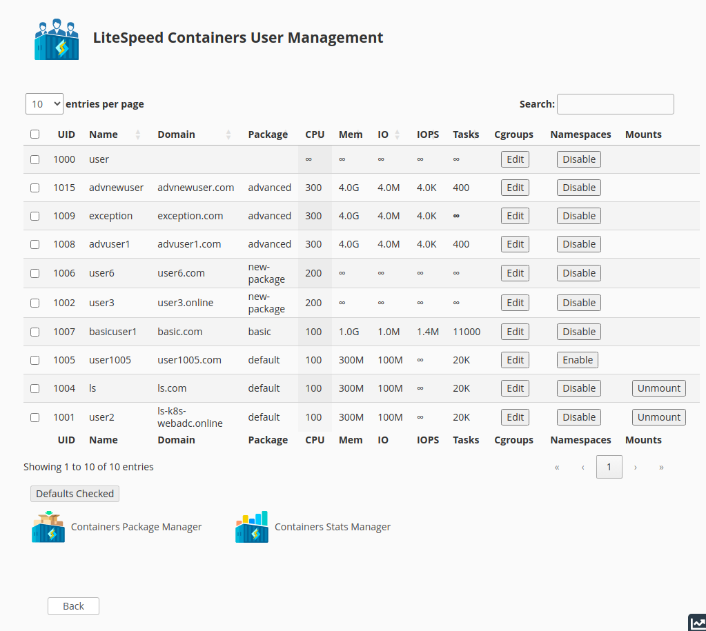!WHM Plugin "LiteSpeed Containers User Manager"