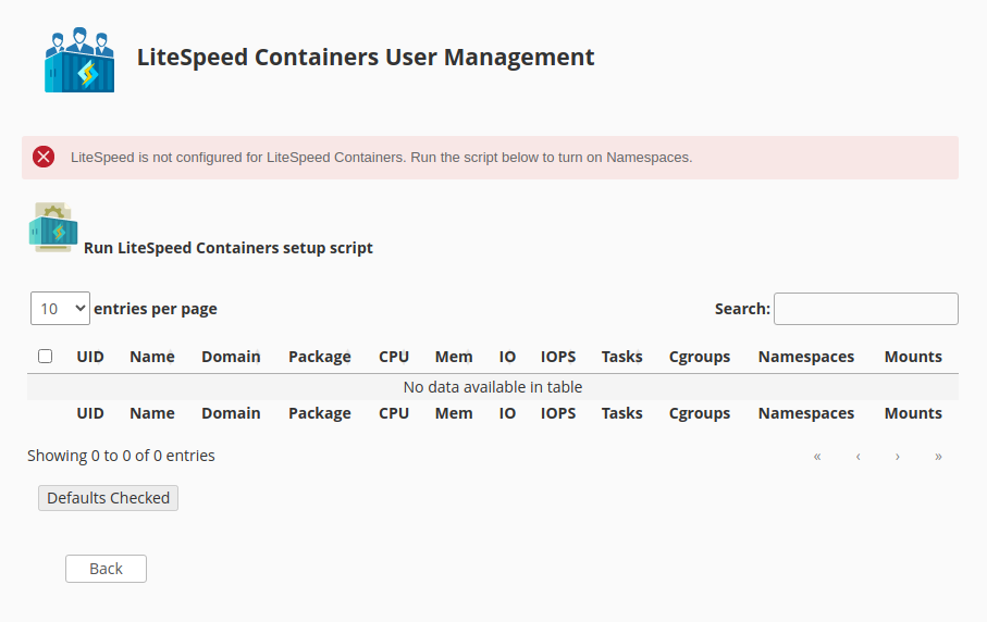 !WHM Plugin "LiteSpeed Containers Needs Setup"