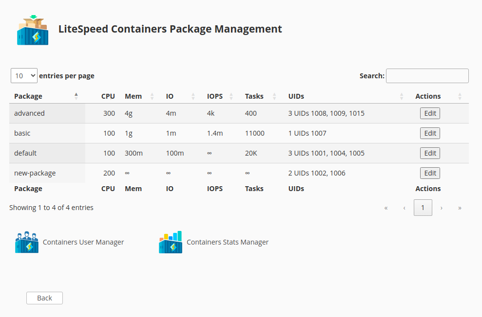 !WHM Plugin "LiteSpeed Containers Package Manager"