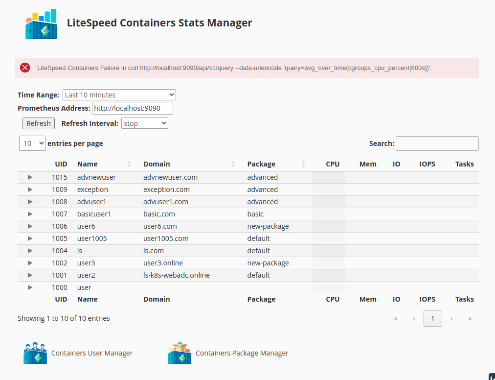 !WHM Plugin "LiteSpeed Containers Stats Manager Error"