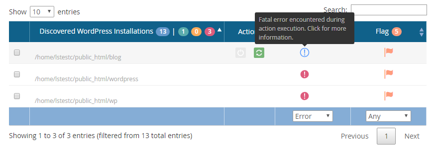 !WHM Plugin Cache Management "Critical Error Status" Example