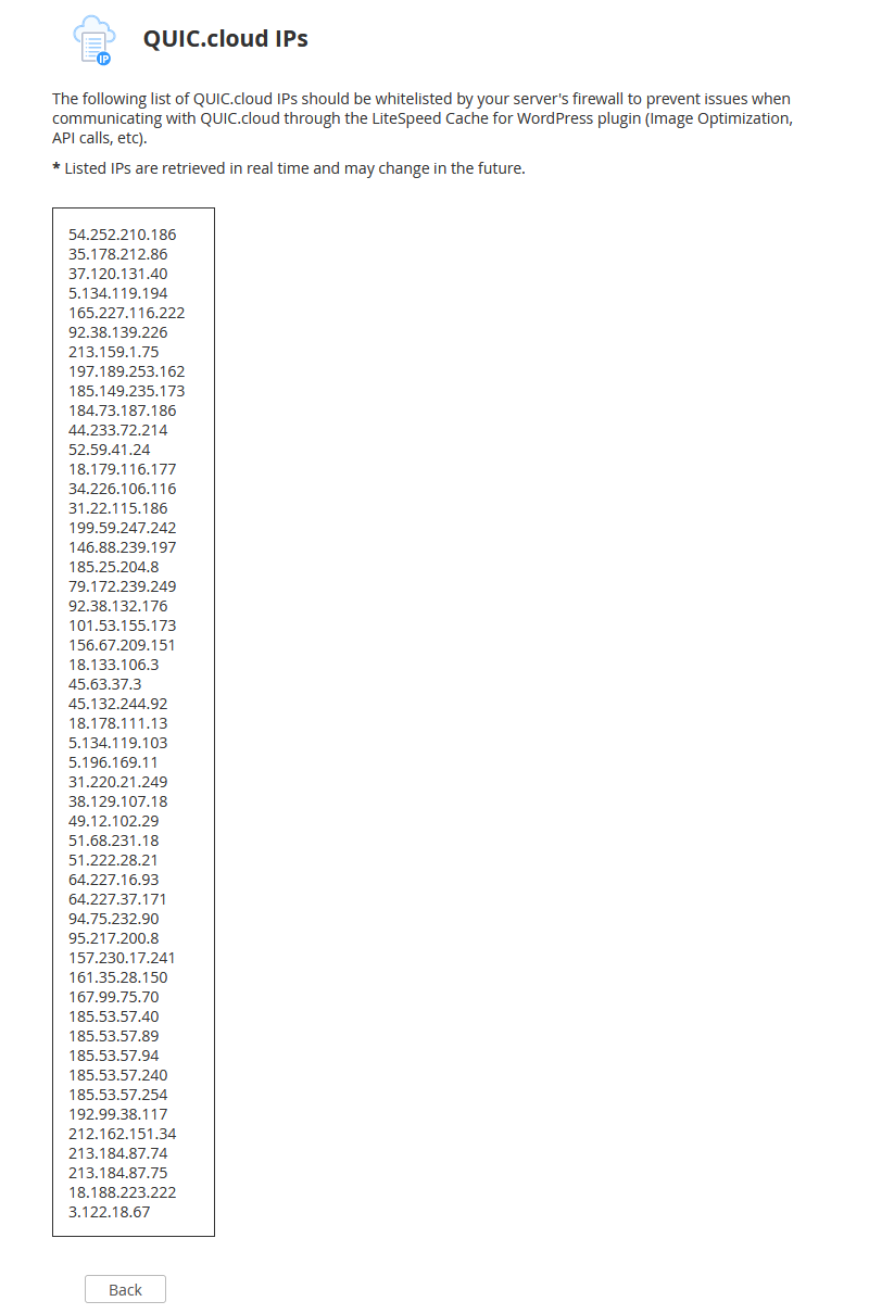 !WHM Plugin "QUIC.cloud IPs" Page