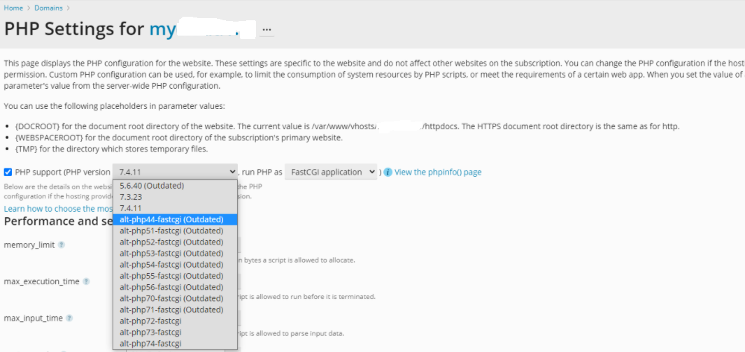 choose Plesk PHP instead of alt-phpxx