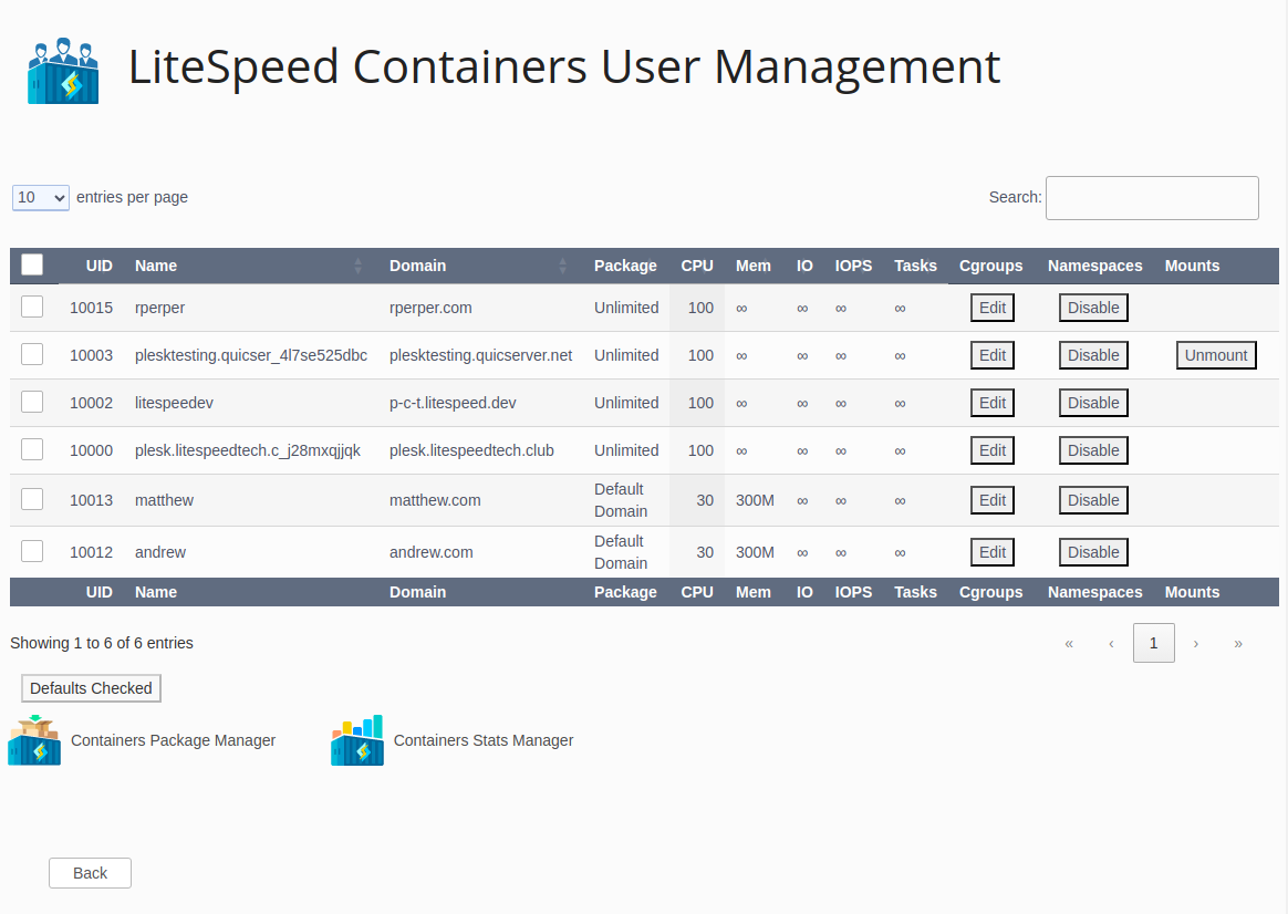 !Plesk Plugin "LiteSpeed Containers User Manager"