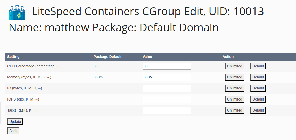 !Plesk Plugin "LiteSpeed Containers User Edit"