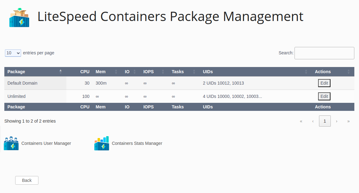 !Plesk Plugin "LiteSpeed Containers Package Manager"