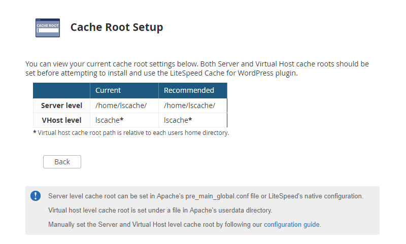 WHM Plugin "Cache Root Setup" Page With Cache Roots Set