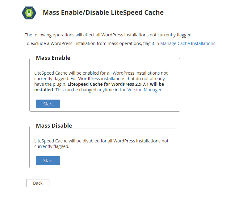 WHM Plugin "Mass Enable/Disable LiteSpeed Cache" Page