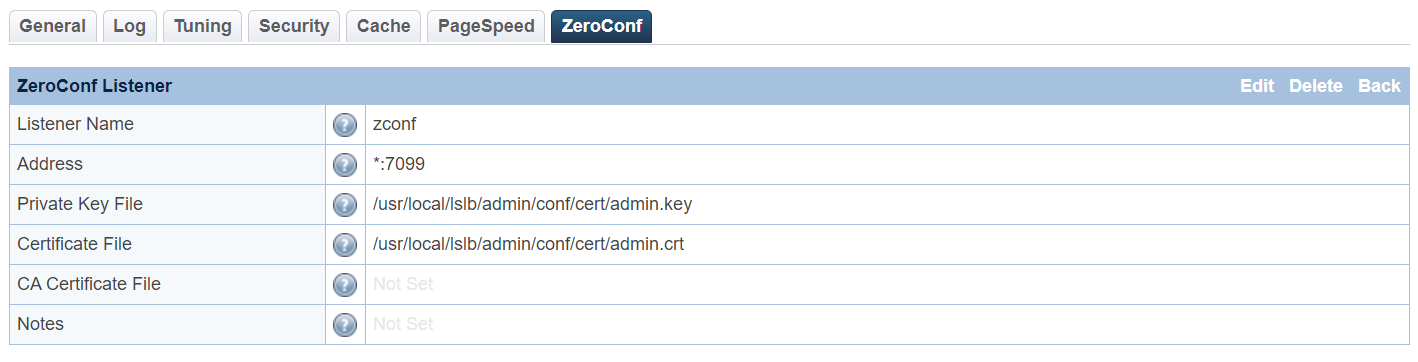 ZeroConf Settings